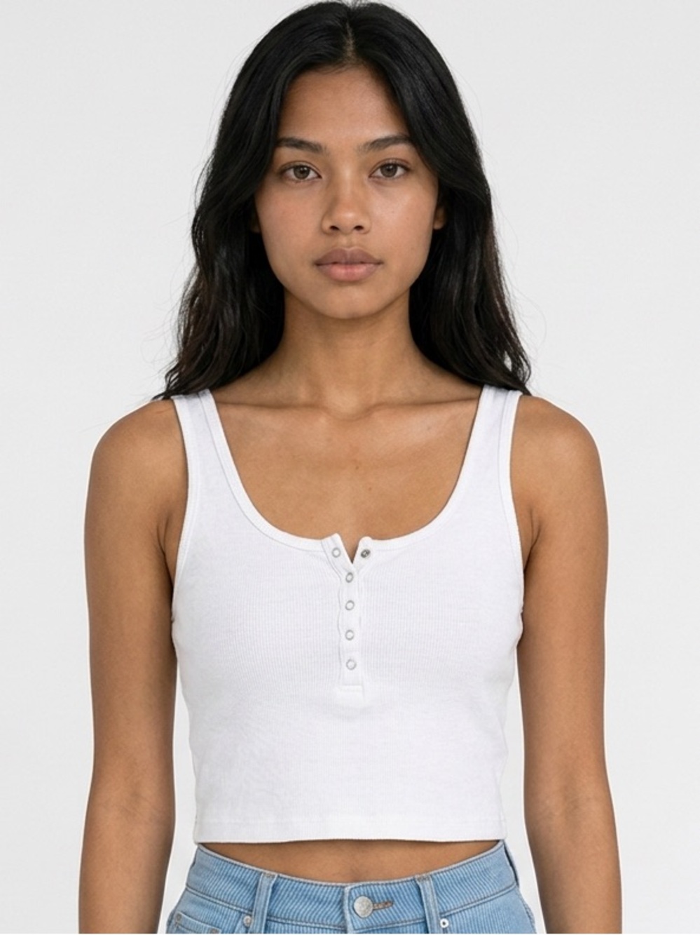 ABERCROMBIE & FITCH | Soft A&F Rib White Henley Crop Tank Top Women’s Size S